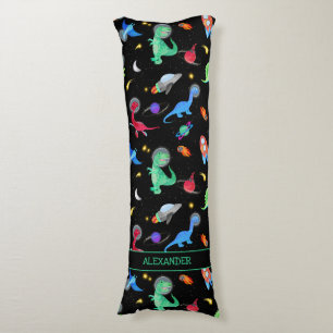 Watercolor Dinosaur Astronauts In Space Black Body Cushion