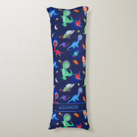 Watercolor Dinosaur Astronauts In Space Blue