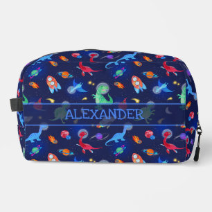 Watercolor Dinosaur Astronauts In Space Blue Dopp Kit