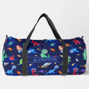 Watercolor Dinosaur Astronauts In Space Blue Duffle Bag