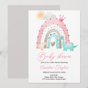 Watercolor Dinosaur  Baby Girl Dino baby shower In Invitation