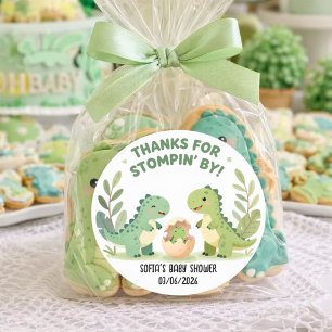 Watercolor Dinosaur Baby Shower Cute Green T-Rex Classic Round Sticker