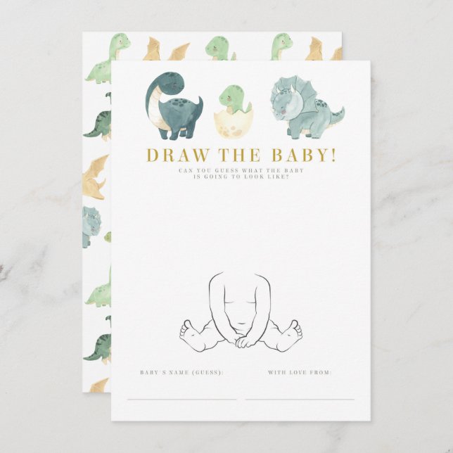 Watercolor Dinosaur Baby Shower Game Enclosure Card (Front/Back)