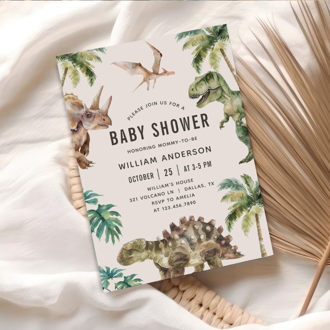 Watercolor Dinosaur Baby Shower Invitation (Creator Uploaded)