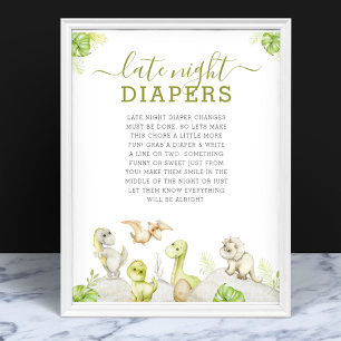 Watercolor Dinosaur Baby Shower Late Night Diaper Poster