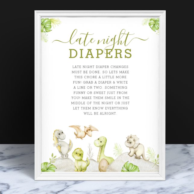 Watercolor Dinosaur Baby Shower Late Night Diaper Poster (Creator Uploaded)