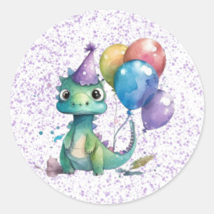 Watercolor Dinosaur Balloons Girl Birthday Party Classic Round Sticker
