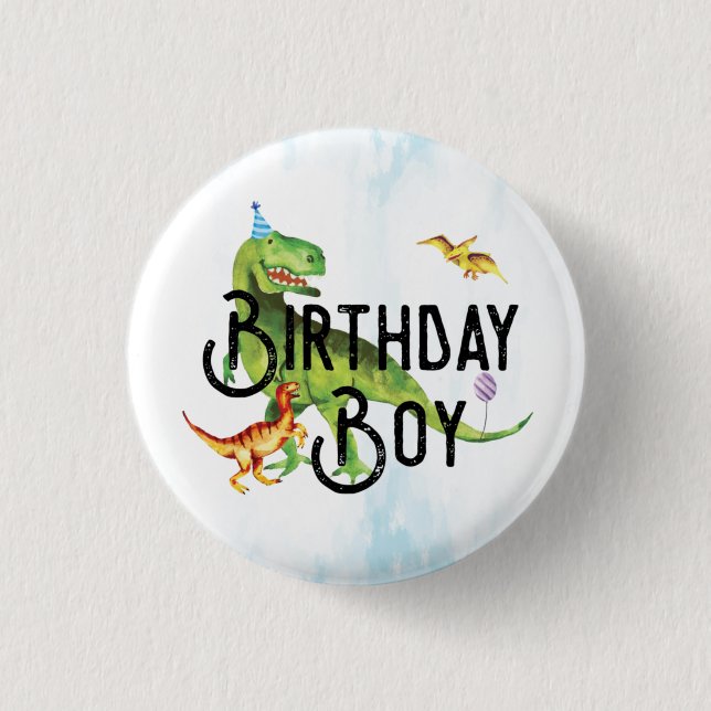 Watercolor Dinosaur Birthday Boy Button (Front)