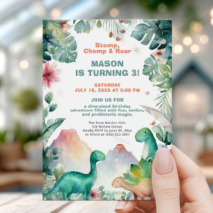 Watercolor Dinosaur Birthday Design Invitation