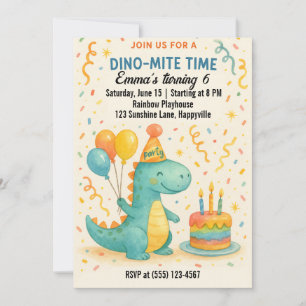 Watercolor Dinosaur Birthday Invitation For Kids