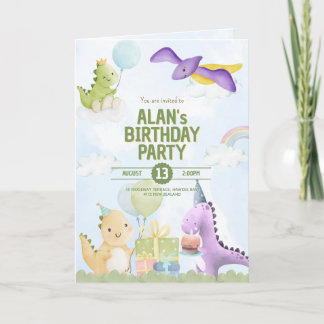Watercolor Dinosaur Birthday Invites Greeting Card