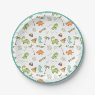 Watercolor Dinosaur Birthday Paper Plate