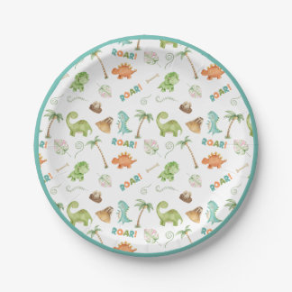 Watercolor Dinosaur Birthday Paper Plate