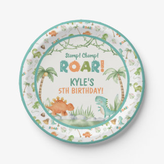 Watercolor Dinosaur Birthday Paper Plate