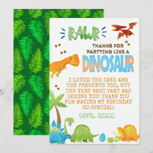 Watercolor Dinosaur Birthday Thank You card