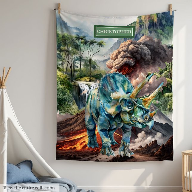 Watercolor Dinosaur Blanket Personalised Boys Gift (Watercolor Dinosaur Blanket Personalized for Boys Gift)