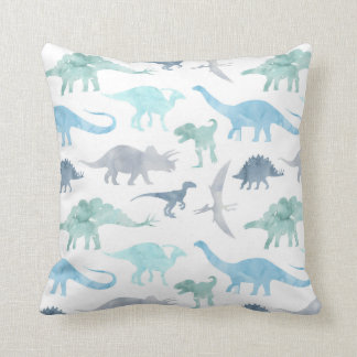 Watercolor Dinosaur Blue Green Cushion