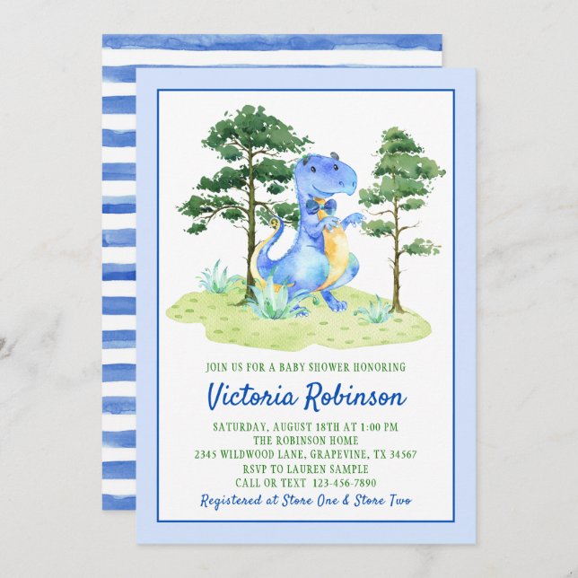 Watercolor Dinosaur Boy Baby Shower Invitation (Front/Back)