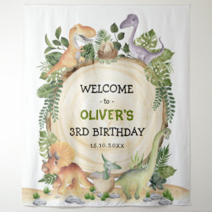 Watercolor Dinosaur Boys Birthday Welcome Party Tapestry