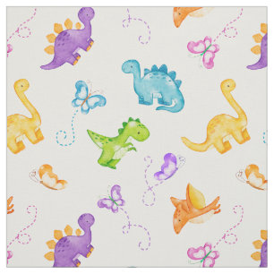 Watercolor Dinosaur Cute Dino Butterfly Baby Girl Fabric