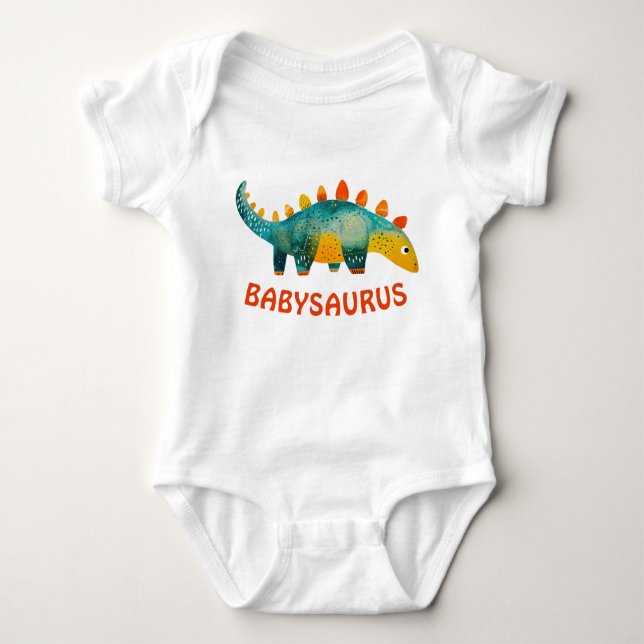 Watercolor Dinosaur Cute& Funny Babysaurus Baby Bodysuit (Front)