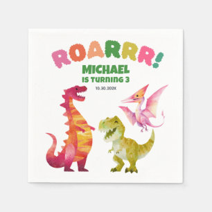 Watercolor Dinosaur Dig Cute Dino Kids Birthday Napkin
