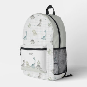 Watercolor Dinosaur Gingham Plaid Personalise Boys Printed Backpack