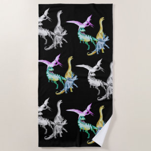 Watercolor Dinosaur Kids Beach Towel