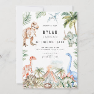 Watercolor Dinosaur Kids Birthday Party Invitation