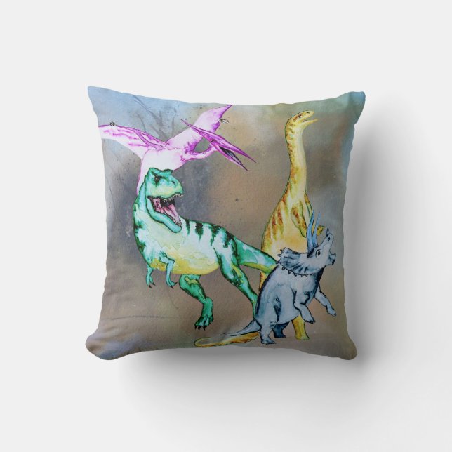 Watercolor Dinosaur Kids Cushion (Front)