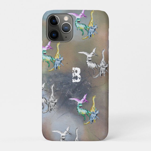 Watercolor Dinosaur Kids Monogram Case-Mate iPhone Case (Back)