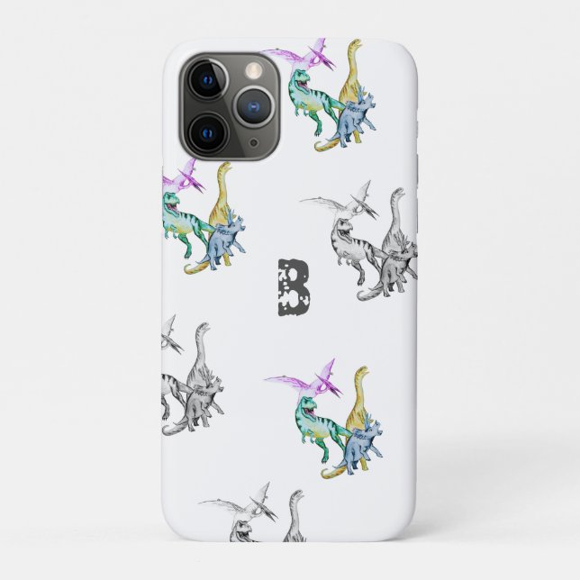 Watercolor Dinosaur Kids Monogram Case-Mate iPhone Case (Back)
