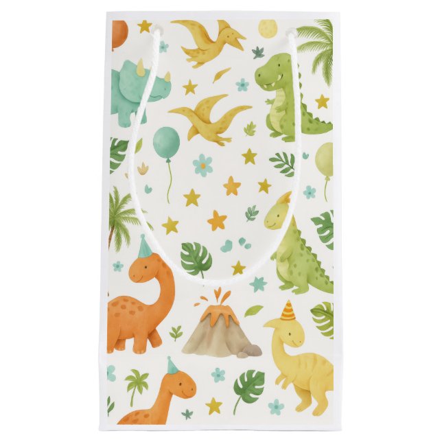 Watercolor Dinosaur Pattern Favour Party Bag (Front)