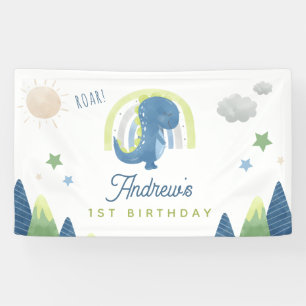 Watercolor Dinosaur Roar T Rex 1st Birthday Party Banner