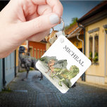 Watercolor Dinosaur T-Rex Tyrannosaurus name  Key Ring<br><div class="desc">This design may be personalised in the area provided by changing the photo and/or text. Or it can be customised by clicking Personalise this Template and then choosing the click to customise further option and delete or change the colour of the background, add text, change the text colour or style,...</div>