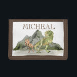 Watercolor Dinosaur T-Rex Tyrannosaurus name   Trifold Wallet<br><div class="desc">This design may be personalised in the area provided by changing the photo and/or text. Or it can be customised by clicking Personalise this Template and then choosing the click to customise further option and delete or change the colour of the background, add text, change the text colour or style,...</div>