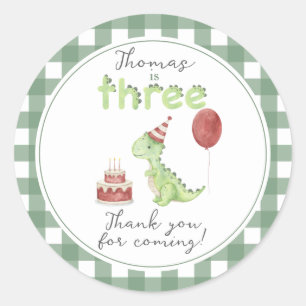 Watercolor Dinosaur Three Birthday Thank you Classic Round Sticker