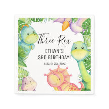 Watercolor Dinosaur Three Rex 3rd Birthday