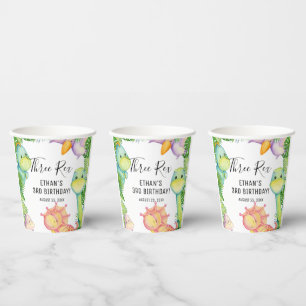 Watercolor Dinosaur Three Rex 3rd Birthday Paper Cups