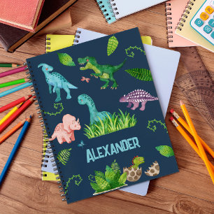 Watercolor Dinosaur with Kids Name Notebook