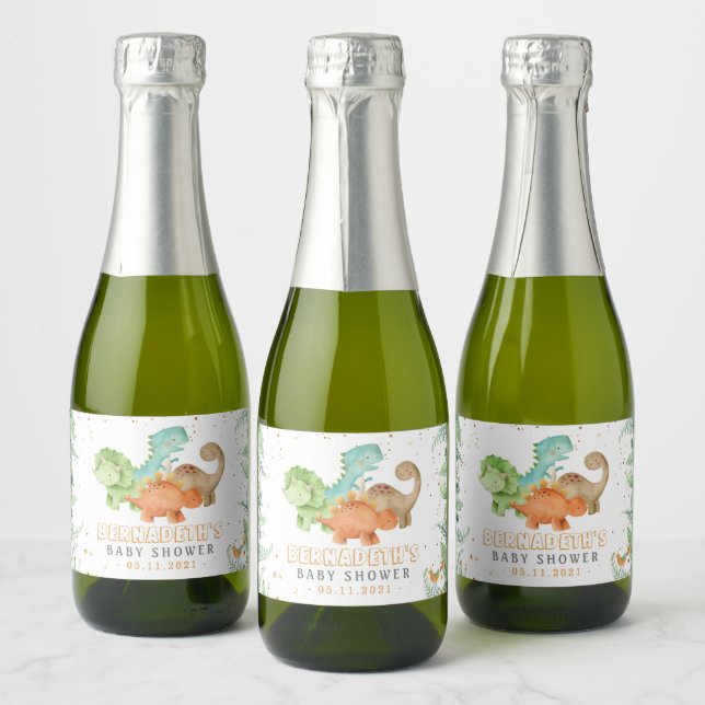 Watercolor Dinosaurs Baby Shower Sparkling Wine La Label (Bottles)