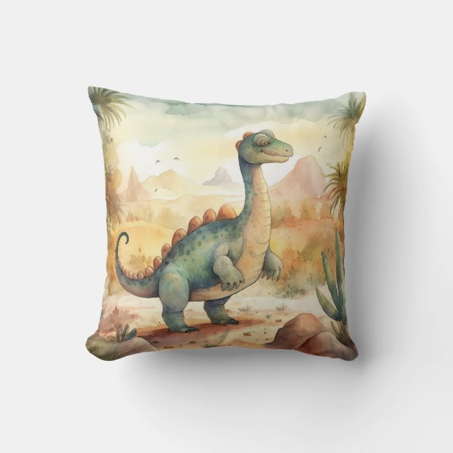 Watercolor Dinosaurs for a Kid's Room Cushion (Front)