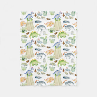 Watercolor dinosaurs for kids fleece blanket