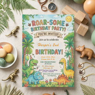 Watercolor Dinosaurs Jungle 2nd Birthday Party Invitation