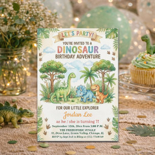Watercolor Dinosaurs Jungle 7th Birthday Party Invitation