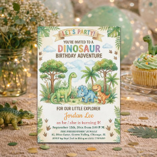 Watercolor Dinosaurs Jungle 9th Birthday Party Invitation