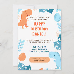 Watercolor Dinosaurs Nature Botanical Birthday Invitation