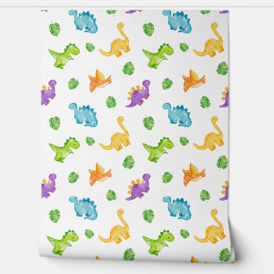 Watercolor Dinosaurs Neutral Kids Baby Nursery Wallpaper