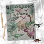Watercolor Dinosaurs T-Rex Dinos Boys Name Jigsaw Puzzle<br><div class="desc">Customisable name design for a personalised gift for Birthdays,  Christmas,  or back to school time,   with watercolor painted dinosaurs,  just change the name.</div>