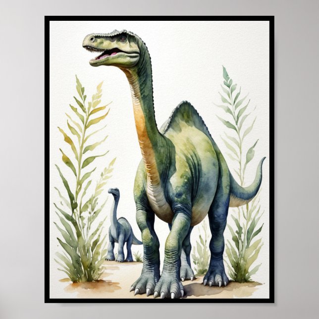 Watercolor Diplodocus Dinosaur Wallart Poster (Front)